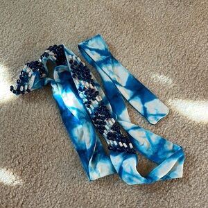 Blue beaded and Tie-Dye pattern belt or head band.